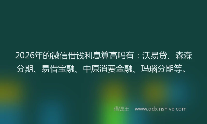 2026年的微信借钱利息算高吗有：沃易贷、森森分期、易借宝融、中原消费金融、玛瑙分期等。