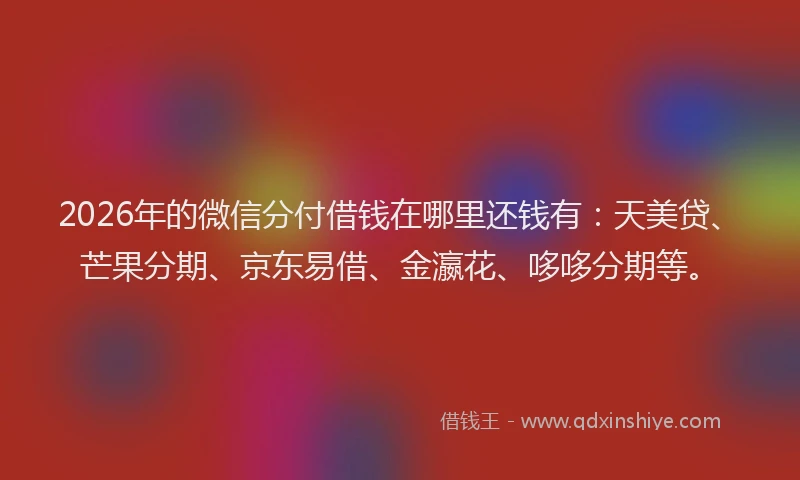 2026年的微信分付借钱在哪里还钱有：天美贷、芒果分期、京东易借、金瀛花、哆哆分期等。