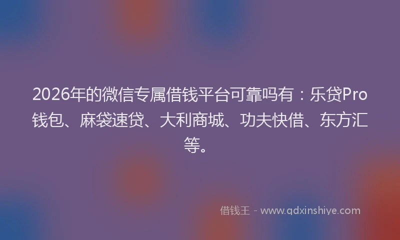 2026年的微信专属借钱平台可靠吗有：乐贷Pro钱包、麻袋速贷、大利商城、功夫快借、东方汇等。