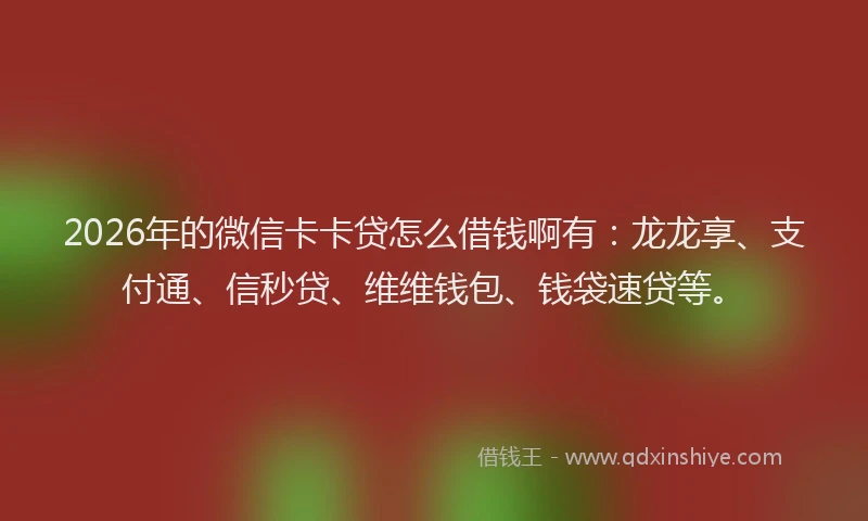 2026年的微信卡卡贷怎么借钱啊有：龙龙享、支付通、信秒贷、维维钱包、钱袋速贷等。