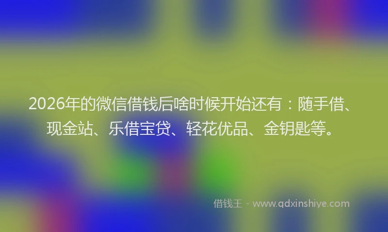 2026年的微信借钱后啥时候开始还有：随手借、现金站、乐借宝贷、轻花优品、金钥匙等。