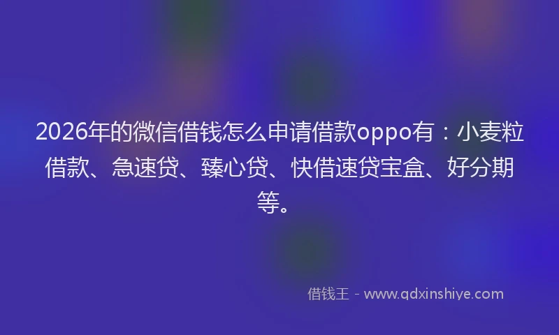 2026年的微信借钱怎么申请借款oppo有：小麦粒借款、急速贷、臻心贷、快借速贷宝盒、好分期等。