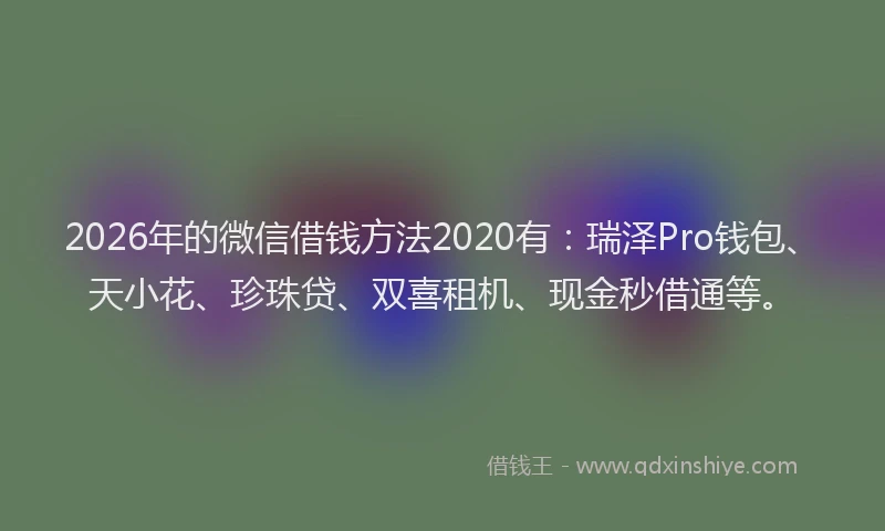 2026年的微信借钱方法2020有：瑞泽Pro钱包、天小花、珍珠贷、双喜租机、现金秒借通等。