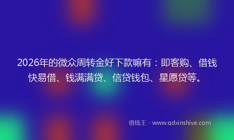 2026年的微众周转金好下款嘛有：即客购、借钱快易借、钱满满贷、信贷钱包、星愿贷等。