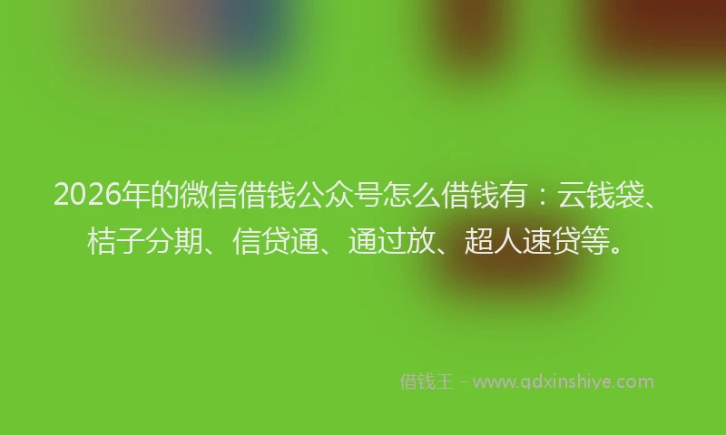 2026年的微信借钱公众号怎么借钱有：云钱袋、桔子分期、信贷通、通过放、超人速贷等。