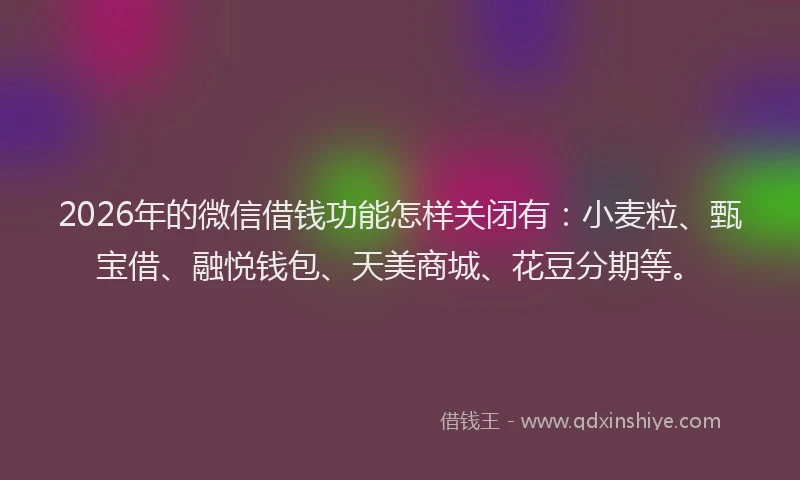 2026年的微信借钱功能怎样关闭有：小麦粒、甄宝借、融悦钱包、天美商城、花豆分期等。