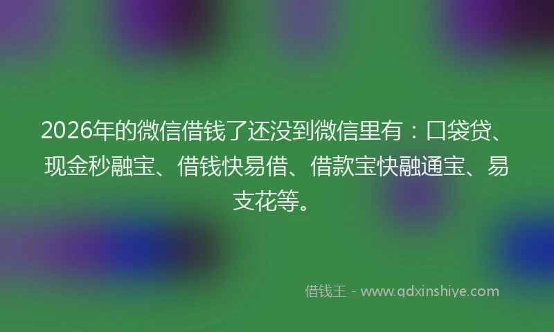 2026年的微信借钱了还没到微信里有：口袋贷、现金秒融宝、借钱快易借、借款宝快融通宝、易支花等。