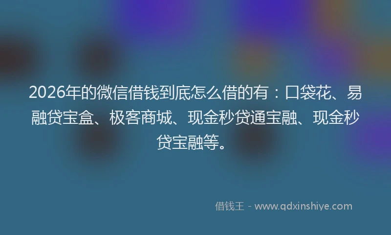 2026年的微信借钱到底怎么借的有：口袋花、易融贷宝盒、极客商城、现金秒贷通宝融、现金秒贷宝融等。