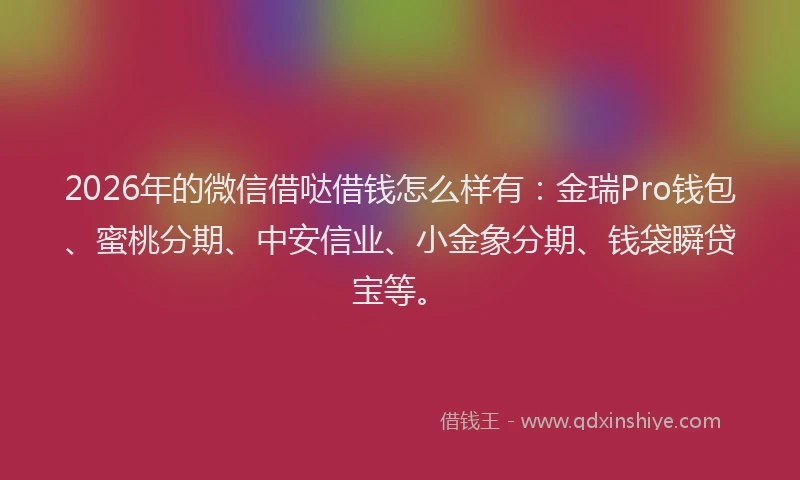 2026年的微信借哒借钱怎么样有：金瑞Pro钱包、蜜桃分期、中安信业、小金象分期、钱袋瞬贷宝等。