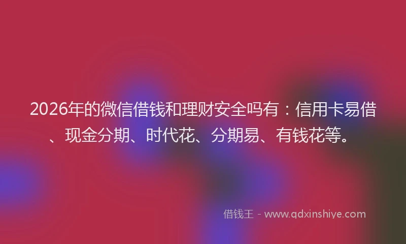 2026年的微信借钱和理财安全吗有：信用卡易借、现金分期、时代花、分期易、有钱花等。