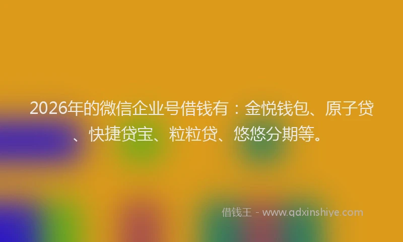 2026年的微信企业号借钱有：金悦钱包、原子贷、快捷贷宝、粒粒贷、悠悠分期等。
