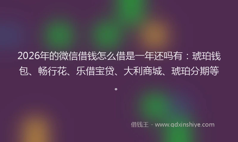 2026年的微信借钱怎么借是一年还吗有：琥珀钱包、畅行花、乐借宝贷、大利商城、琥珀分期等。