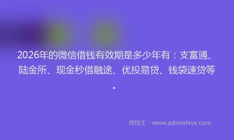 2026年的微信借钱有效期是多少年有：支富通、陆金所、现金秒借融途、优投易贷、钱袋速贷等。