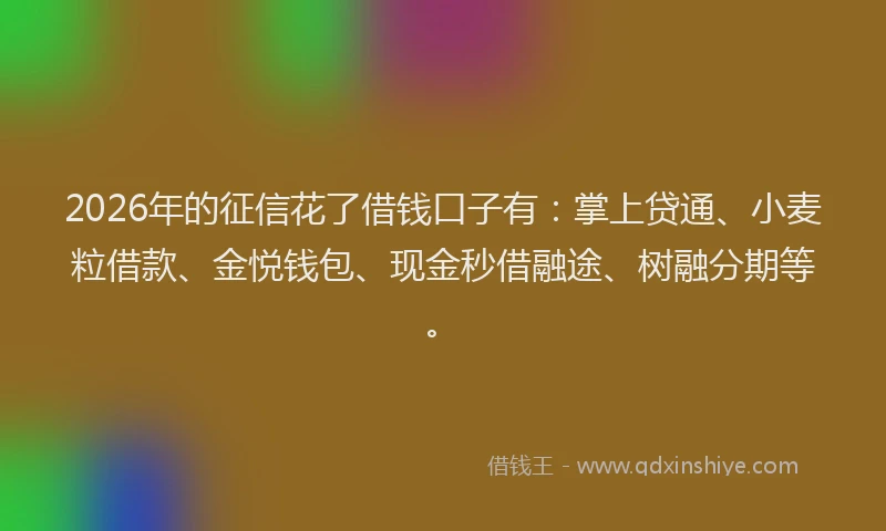 2026年的征信花了借钱口子有：掌上贷通、小麦粒借款、金悦钱包、现金秒借融途、树融分期等。