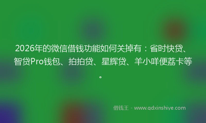 2026年的微信借钱功能如何关掉有：省时快贷、智贷Pro钱包、拍拍贷、星辉贷、羊小咩便荔卡等。