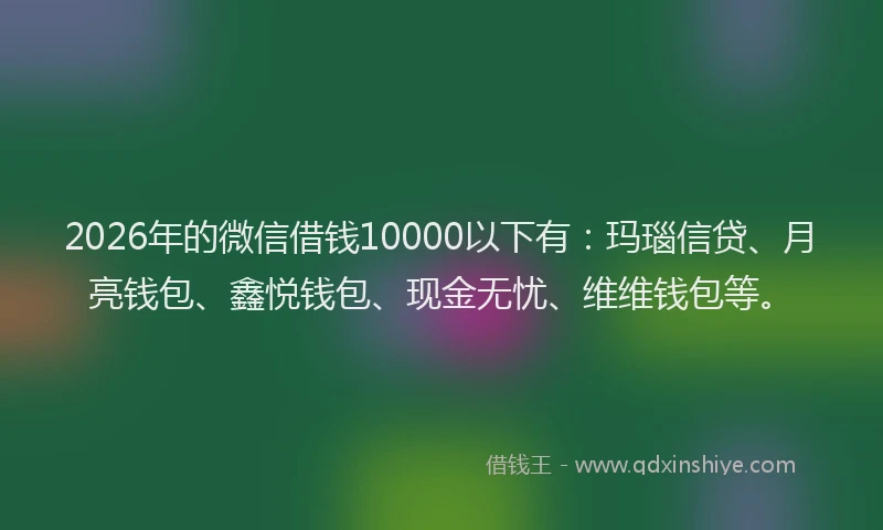 2026年的微信借钱10000以下有：玛瑙信贷、月亮钱包、鑫悦钱包、现金无忧、维维钱包等。