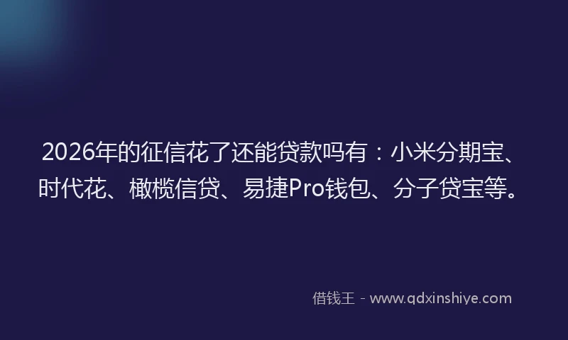 2026年的征信花了还能贷款吗有：小米分期宝、时代花、橄榄信贷、易捷Pro钱包、分子贷宝等。