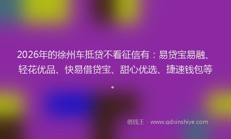 2026年的徐州车抵贷不看征信有：易贷宝易融、轻花优品、快易借贷宝、甜心优选、捷速钱包等。