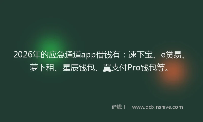 2026年的应急通道app借钱有：速下宝、e贷易、萝卜租、星辰钱包、翼支付Pro钱包等。