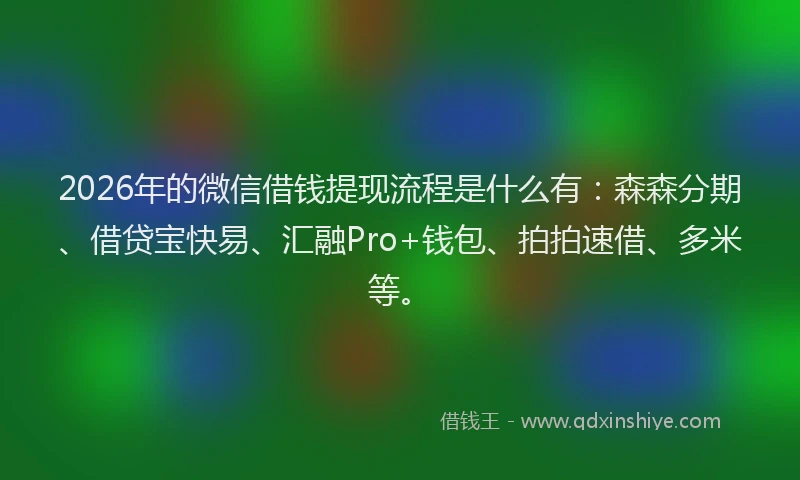 2026年的微信借钱提现流程是什么有：森森分期、借贷宝快易、汇融Pro+钱包、拍拍速借、多米等。
