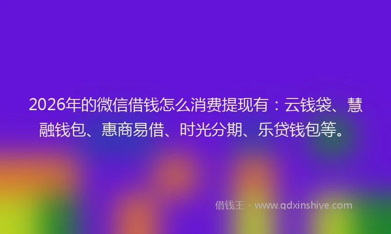 2026年的微信借钱怎么消费提现有：云钱袋、慧融钱包、惠商易借、时光分期、乐贷钱包等。