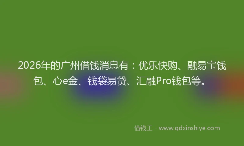 2026年的广州借钱消息有：优乐快购、融易宝钱包、心e金、钱袋易贷、汇融Pro钱包等。