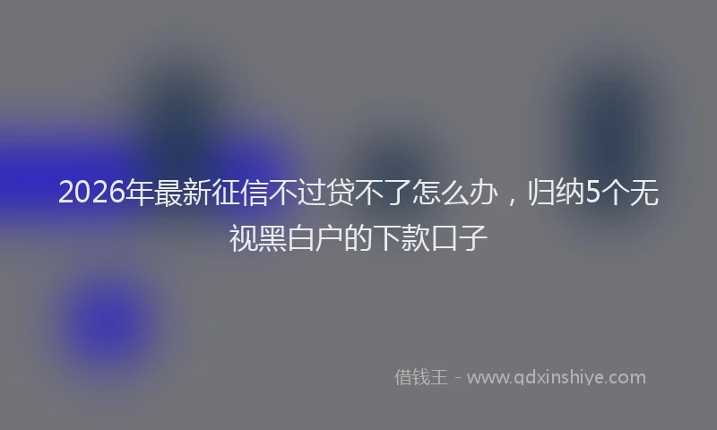 2026年最新征信不过贷不了怎么办，归纳5个无视黑白户的下款口子