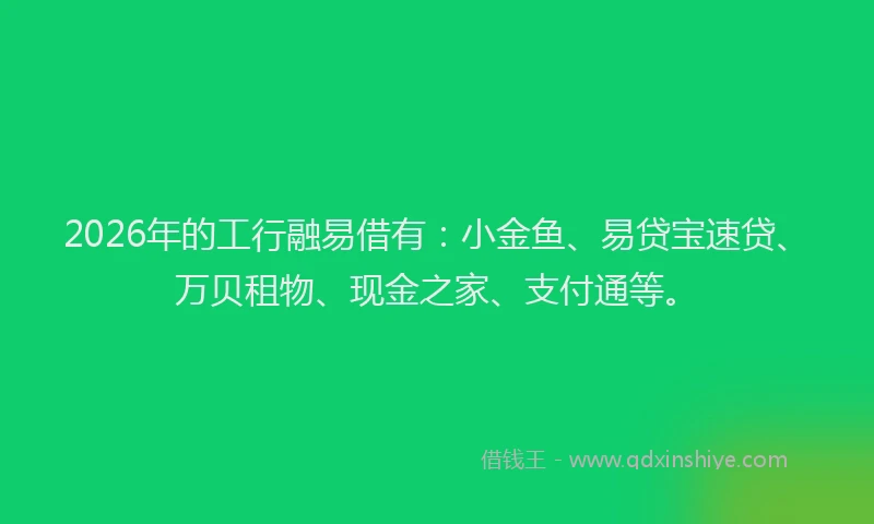 2026年的工行融易借有：小金鱼、易贷宝速贷、万贝租物、现金之家、支付通等。