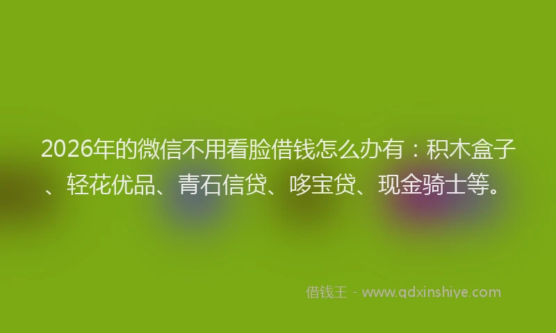 2026年的微信不用看脸借钱怎么办有：积木盒子、轻花优品、青石信贷、哆宝贷、现金骑士等。