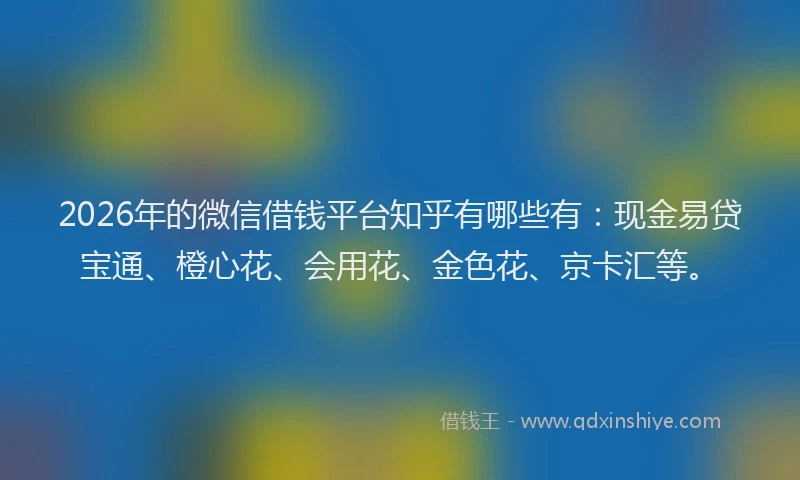 2026年的微信借钱平台知乎有哪些有：现金易贷宝通、橙心花、会用花、金色花、京卡汇等。