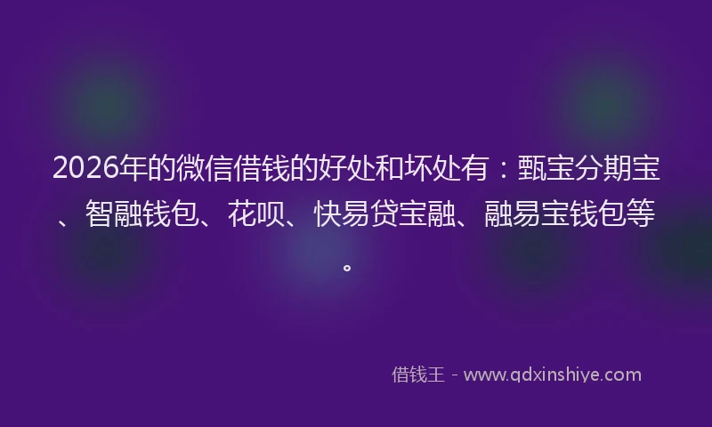 2026年的微信借钱的好处和坏处有：甄宝分期宝、智融钱包、花呗、快易贷宝融、融易宝钱包等。