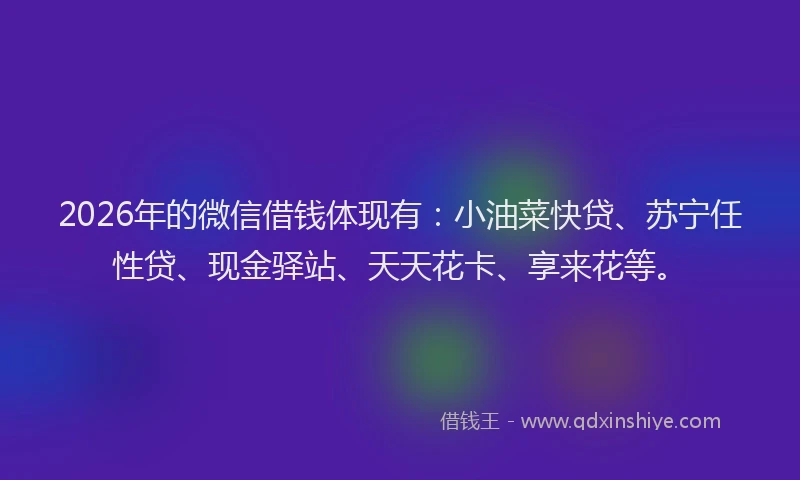 2026年的微信借钱体现有：小油菜快贷、苏宁任性贷、现金驿站、天天花卡、享来花等。