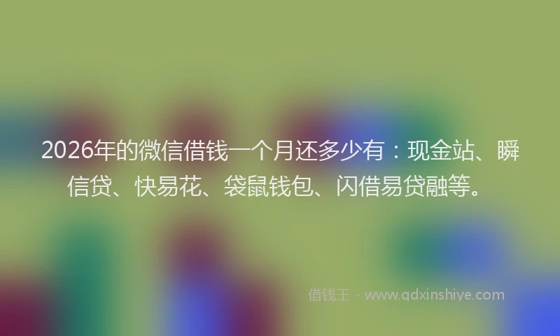 2026年的微信借钱一个月还多少有：现金站、瞬信贷、快易花、袋鼠钱包、闪借易贷融等。
