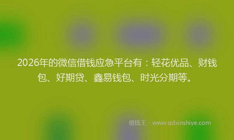 2026年的微信借钱应急平台有：轻花优品、财钱包、好期贷、鑫易钱包、时光分期等。