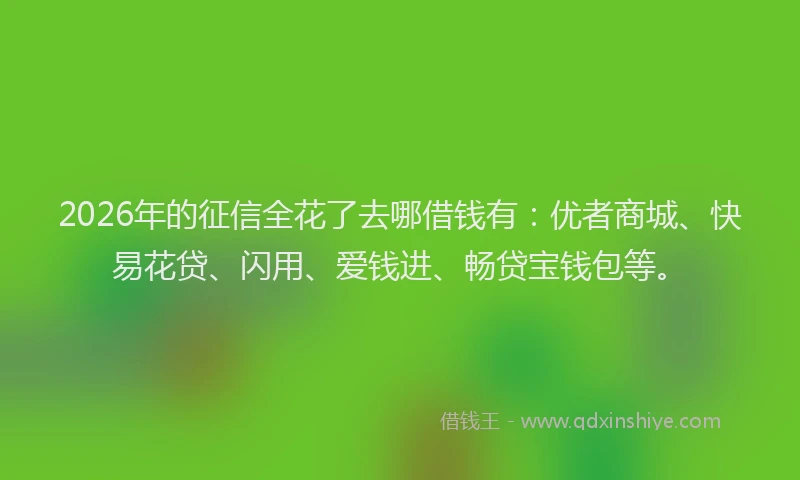 2026年的征信全花了去哪借钱有：优者商城、快易花贷、闪用、爱钱进、畅贷宝钱包等。