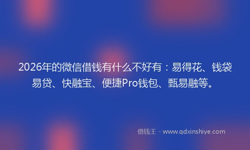 2026年的微信借钱有什么不好有：易得花、钱袋易贷、快融宝、便捷Pro钱包、甄易融等。