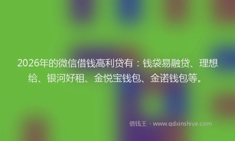 2026年的微信借钱高利贷有：钱袋易融贷、理想给、银河好租、金悦宝钱包、金诺钱包等。