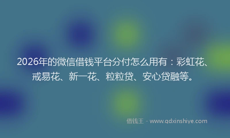 2026年的微信借钱平台分付怎么用有：彩虹花、戒易花、新一花、粒粒贷、安心贷融等。