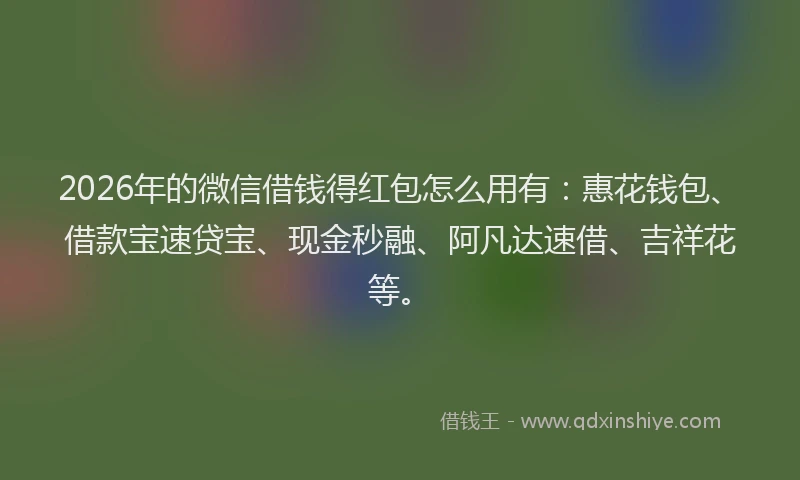 2026年的微信借钱得红包怎么用有：惠花钱包、借款宝速贷宝、现金秒融、阿凡达速借、吉祥花等。