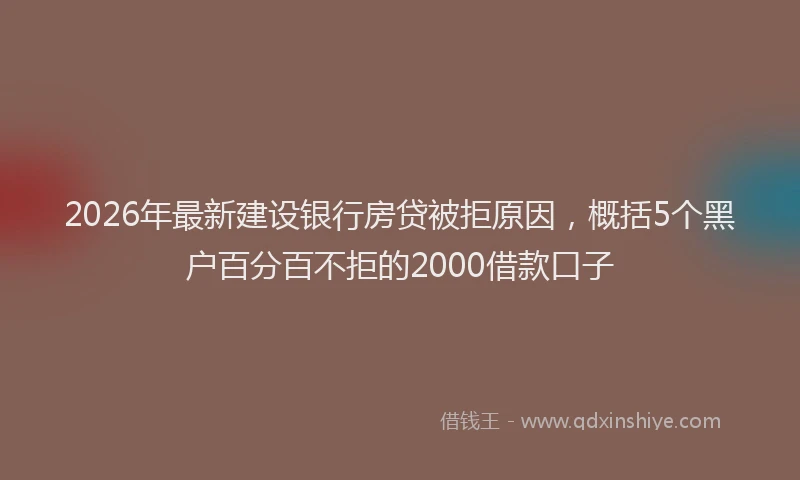2026年最新建设银行房贷被拒原因，概括5个黑户百分百不拒的2000借款口子