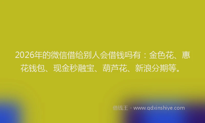 2026年的微信借给别人会借钱吗有：金色花、惠花钱包、现金秒融宝、葫芦花、新浪分期等。