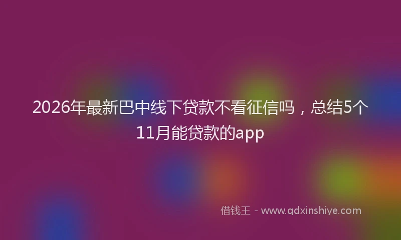 2026年最新巴中线下贷款不看征信吗，总结5个11月能贷款的app