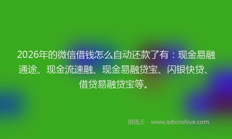 2026年的微信借钱怎么自动还款了有：现金易融通途、现金流速融、现金易融贷宝、闪银快贷、借贷易融贷宝等。