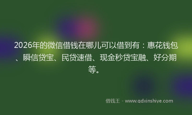 2026年的微信借钱在哪儿可以借到有：惠花钱包、瞬信贷宝、民贷速借、现金秒贷宝融、好分期等。