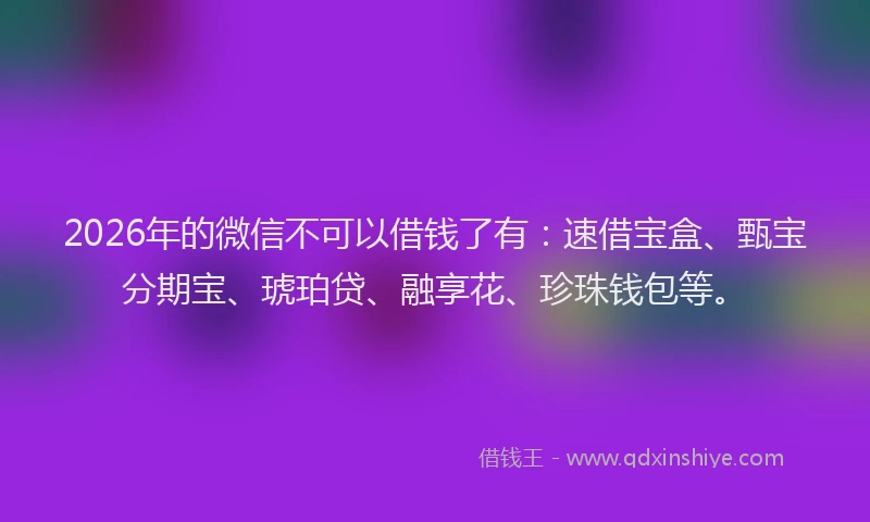2026年的微信不可以借钱了有：速借宝盒、甄宝分期宝、琥珀贷、融享花、珍珠钱包等。