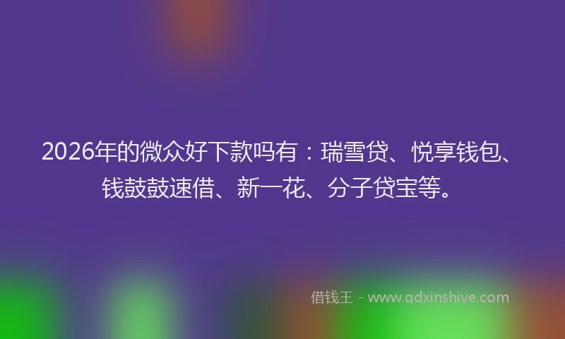 2026年的微众好下款吗有：瑞雪贷、悦享钱包、钱鼓鼓速借、新一花、分子贷宝等。