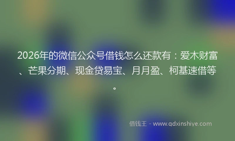 2026年的微信公众号借钱怎么还款有：爱木财富、芒果分期、现金贷易宝、月月盈、柯基速借等。