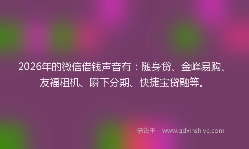 2026年的微信借钱声音有：随身贷、金峰易购、友福租机、瞬下分期、快捷宝贷融等。