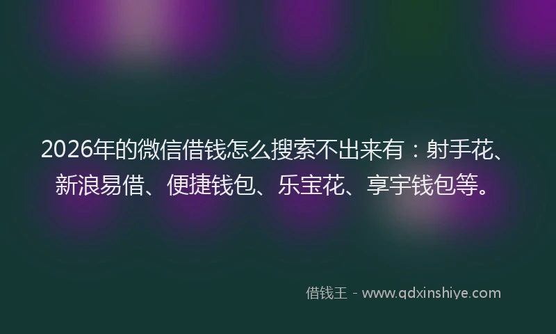 2026年的微信借钱怎么搜索不出来有：射手花、新浪易借、便捷钱包、乐宝花、享宇钱包等。