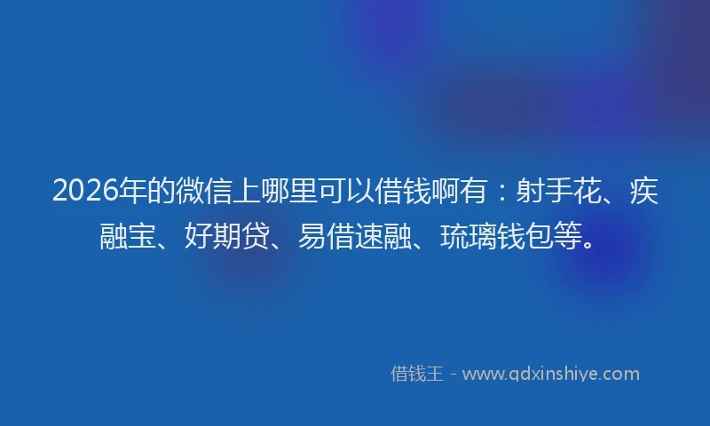 2026年的微信上哪里可以借钱啊有：射手花、疾融宝、好期贷、易借速融、琉璃钱包等。